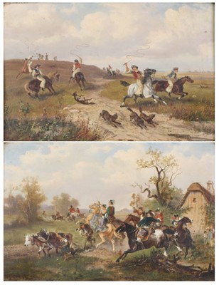 Lot 1487 - N. Bossow - Pair; The hunt party and Hunting...