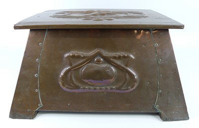 Lot 291 - An Art Nouveau embossed copper coal box, the...