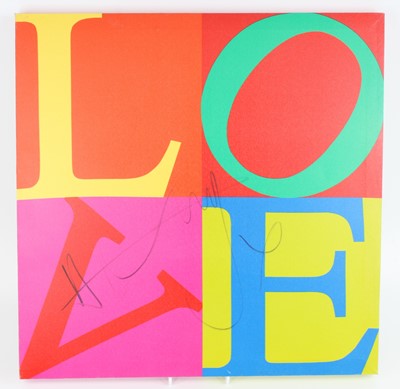 Lot 761 - Harry Judd, a canvas print spelling love,...