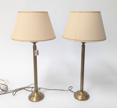 Lot 3 - A pair of modern brushed brass table lamps,...
