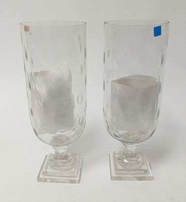 Lot 16 - A pair of cut glass hurricane lamps, h.39cm
