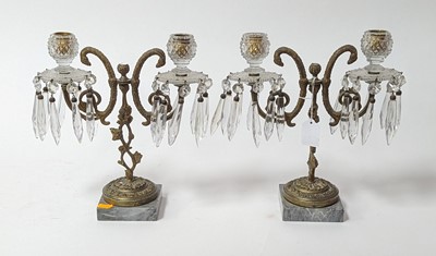 Lot 48 - A pair of brass and cut glass table...