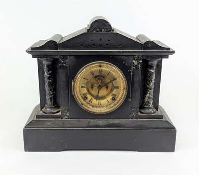 Lot 154 - A Victorian black slate mantel clock of...