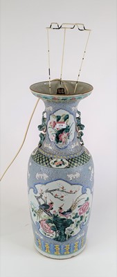 Lot 134 - A Chinese Canton porcelain vase, converted to...