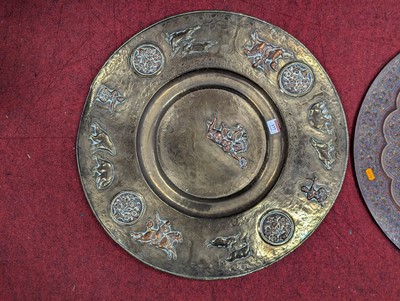Lot 177 - An Indian copper tray, decorated in high...
