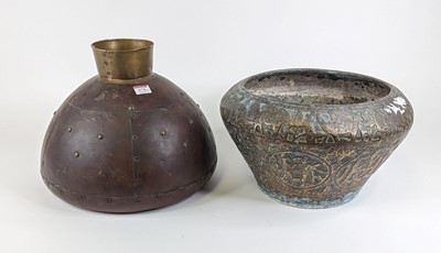Lot 174 - An eastern riveted copper water jug, height...