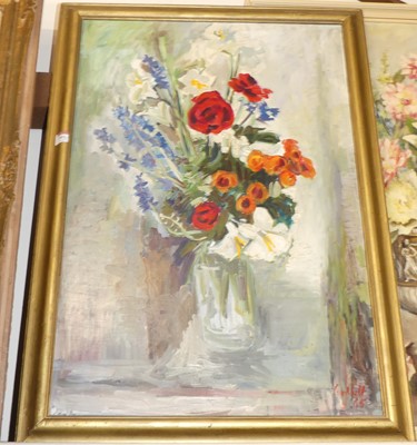 Lot 1001 - J Hepburn - still life with flowers in a...