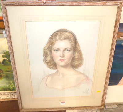 Lot 1003 - H Earl - bust portrait of a girl, pastel,...