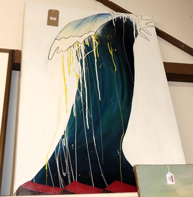 Lot 1026 - After Hokusai - The Wave, oil on canvas,...