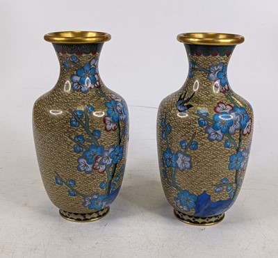 Lot 209 - A pair of Chinese cloisonne enamel vases, each...