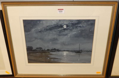 Lot 1056 - DW Griggs - Boats on the estuary at moonlight,...