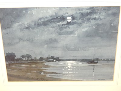 Lot 1056 - DW Griggs - Boats on the estuary at moonlight,...