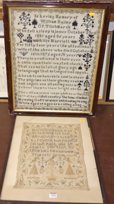 Lot 1058 - A Victorian needlework verse sampler,...