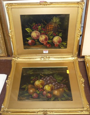 Lot 1068 - J Fairbank - set of four still life with fruit,...