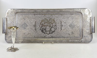 Lot 268 - An Indian white metal twin handled tray, of...