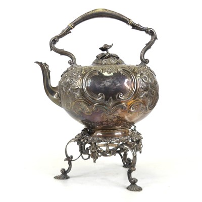 Lot 269 - A mid-19th century silver plated spirit kettle...