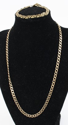 Lot 363 - A 9ct gold flat curblink necklace, 48cm;...