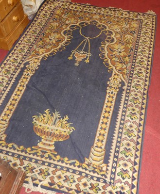 Lot 1205 - A fine weave Islamic blue ground prayer rug,...