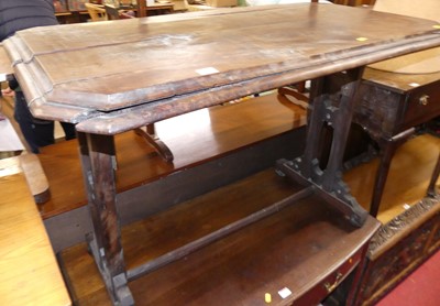 Lot 1280 - A yew ecclesiastical side table, width 109cm