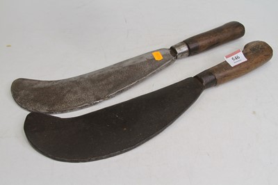 Lot 546 - Two vintage bill hooks, the largest 40cm