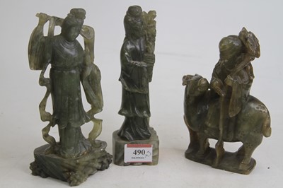 Lot 490 - A Chinese carved hardstone figure of a lady,...