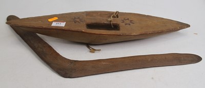 Lot 493 - An Aboriginal carved hardwood boomerang, 54cm;...