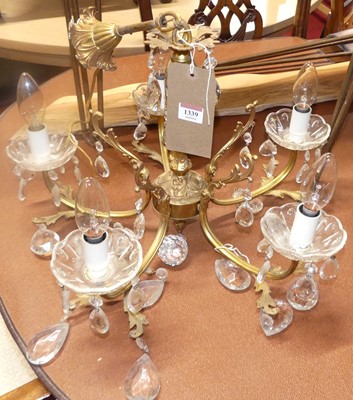 Lot 1339 - A floral gilt metal hanging five-light...