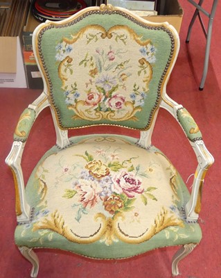 Lot 1370 - A French Louis XV style grey painted single...