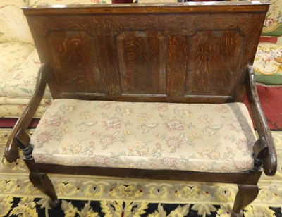 Lot 1371 - An 18th century joined oak three panelled...