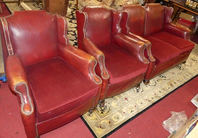 Lot 1384 - An early 20th century red leather upholstered...