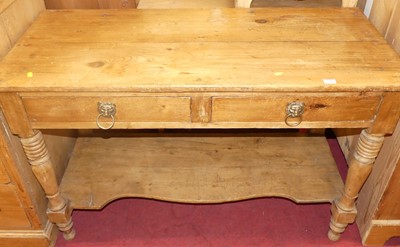 Lot 1388 - A rustic plank topped pine two drawer side...