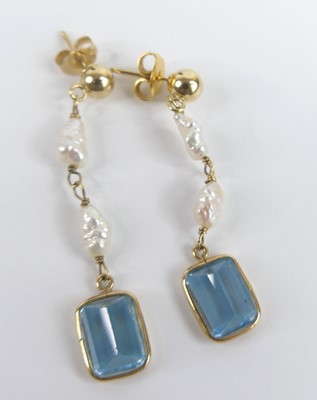 Lot 2742 - A pair of yellow metal blue topaz and pearl...