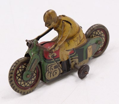 Lot 1951 - A Paya of Spain tinplate motorcycle penny toy,...