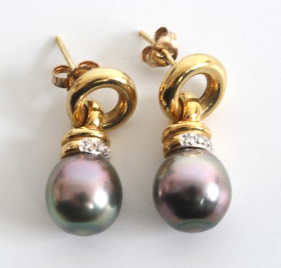 Lot A pair of 18ct yellow gold, pearl and diamond...
