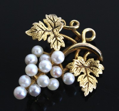 Lot 2699 - A 9ct yellow gold and pearl brooch, designed...