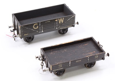 Lot 111 - Two Gauge 1 wooden goods wagons: SR 3-plank...