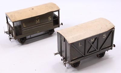 Lot 113 - Two Gauge 1 wooden goods wagons, both LMS:...