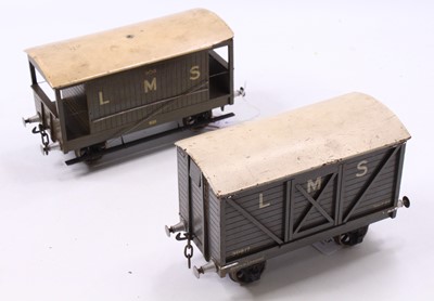 Lot 113 - Two Gauge 1 wooden goods wagons, both LMS:...