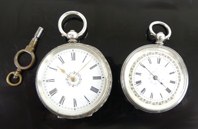 Lot 2707 - Two open-faced pocket watches, being a white...