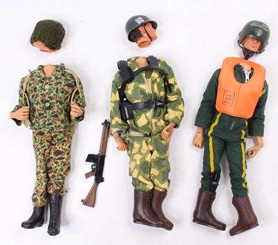 Lot 1844 - Three various vintage Action Man Palitoy dolls,...