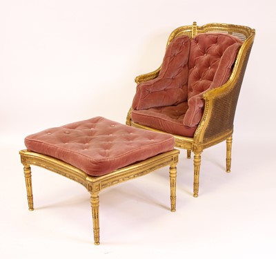 Lot 1321 - A French carved giltwood and gesso fauteuil,...