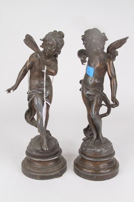Lot 15 - A pair of spelter figures of cherubs, each...