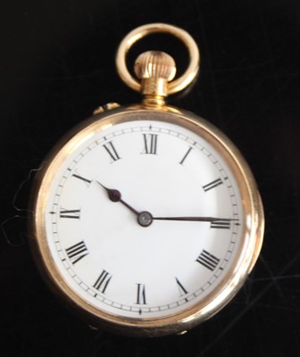 Lot 2594 - An 18ct gold keyless open faced pocket watch...