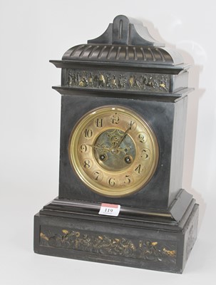 Lot 119 - A 19th century French black slate mantel clock,...