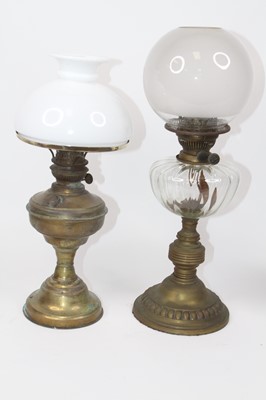 Lot 123 - A Victorian oil lamp, having a frosted glass...