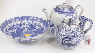 Lot 266 - A Japanese blue and white porcelain teapot;...