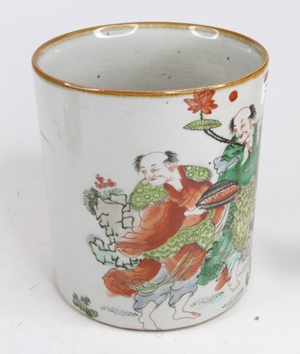 Lot 291 - A Chinese porcelain brush pot, enamel...