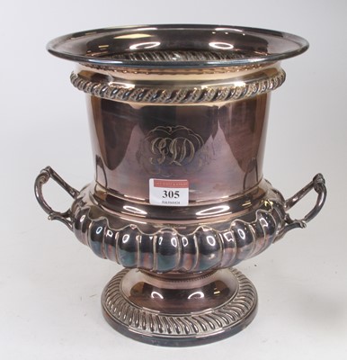 Lot 305 - A silver plated wine cooler, of urn form, h.25cm