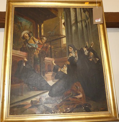 Lot 1007 - J Taylor - Nuns under siege, oil on canvas,...