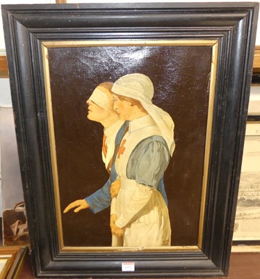 Lot 1051 - SJW -Nurse with patient, oil on canvas, signed...